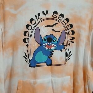 Disney Orange Tie Dye Halloween Stitch Hoodie Adult Sz Lg Spooky Season